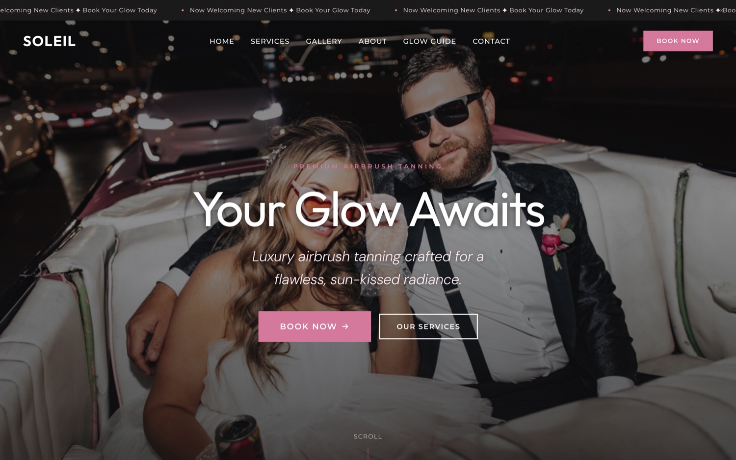 Soleil Airbrush Tanning website hero - Your Glow Awaits
