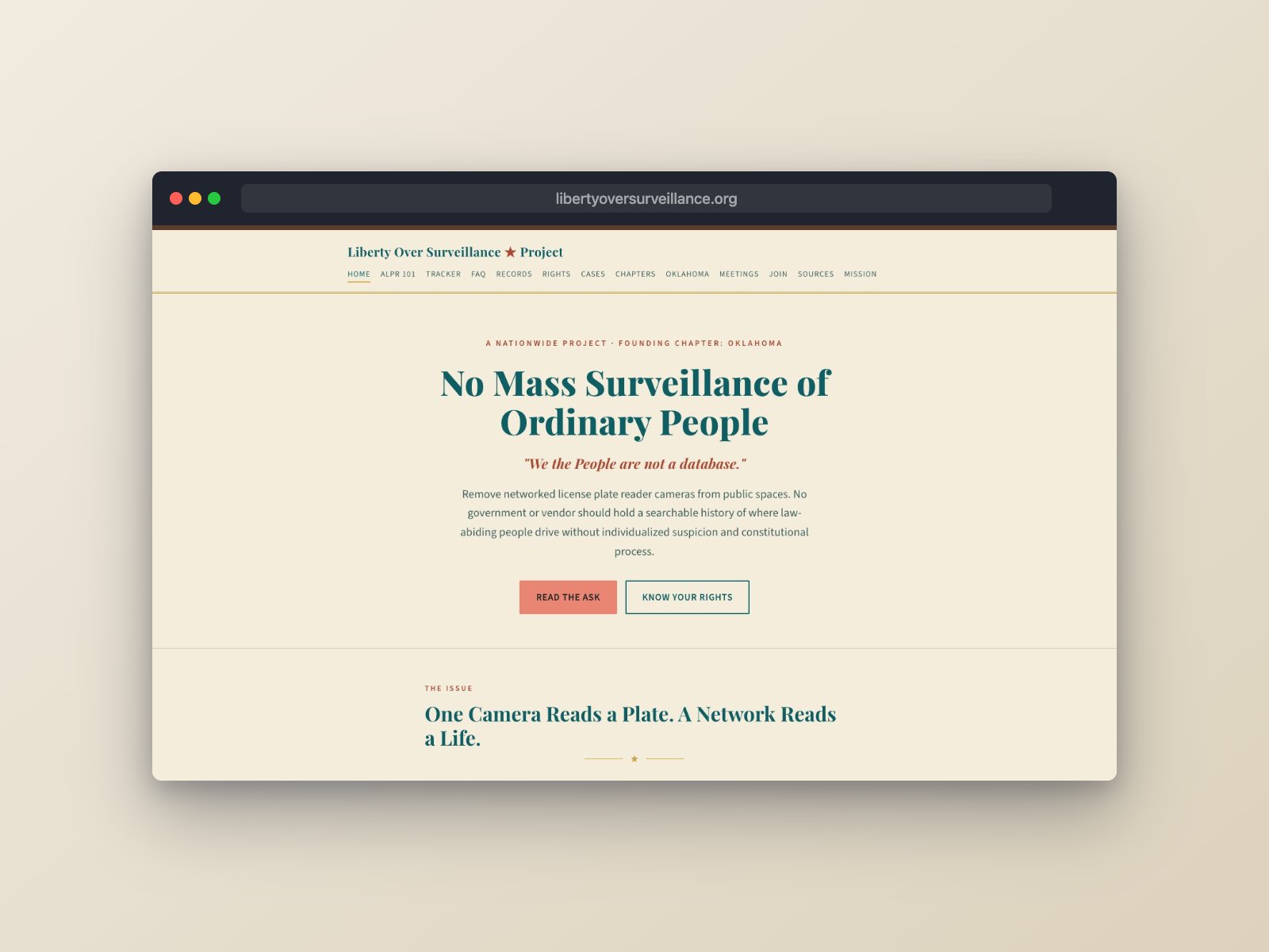 Liberty Over Surveillance Project - nationwide civic platform by Resite360