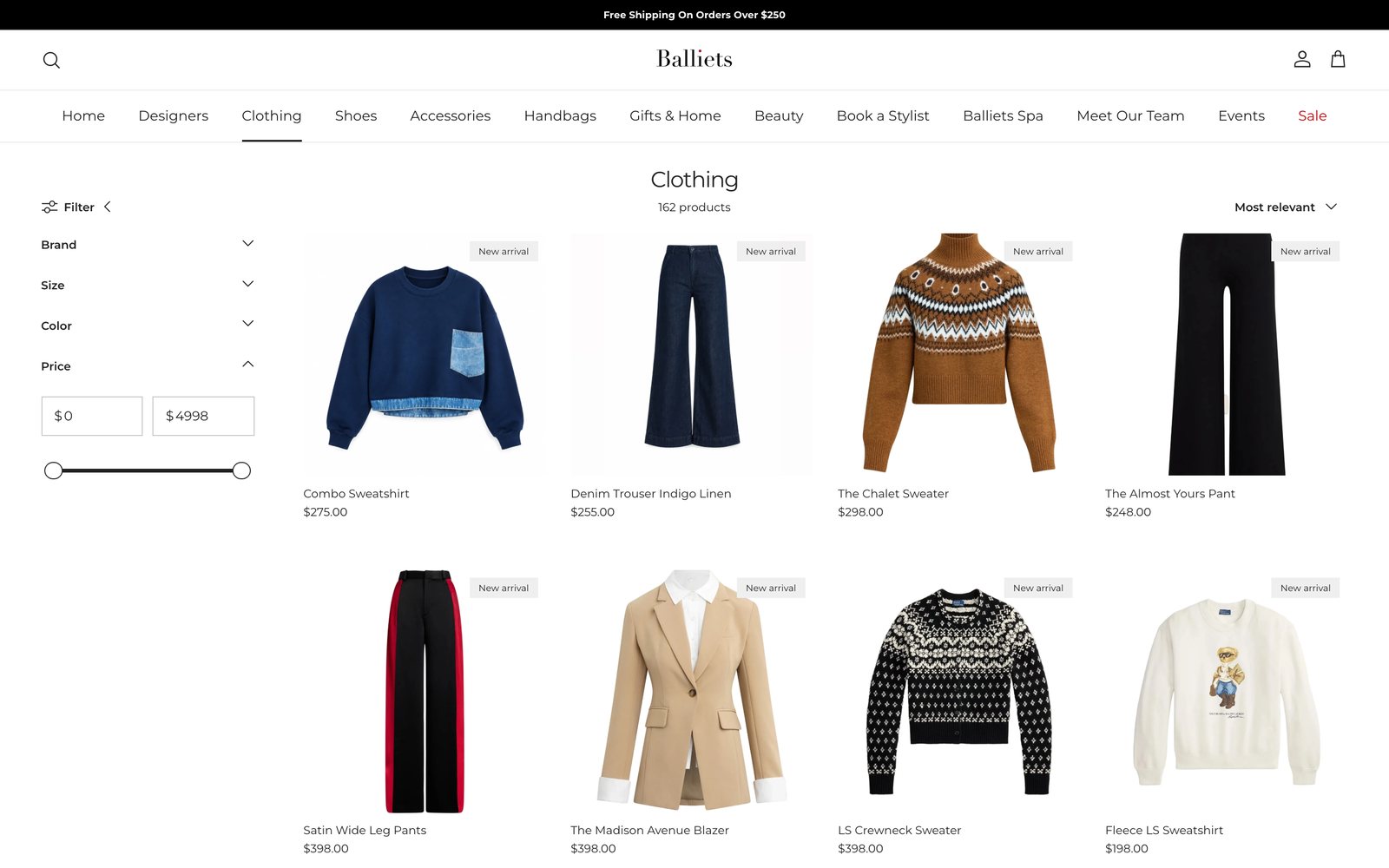 Balliets clothing collection on Shopify, luxury retail e-commerce site by Resite360