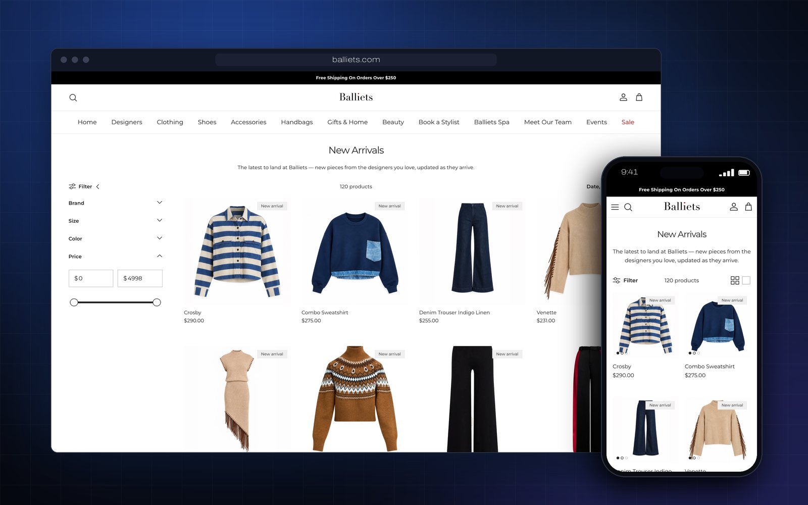 Balliets new arrivals, desktop and mobile