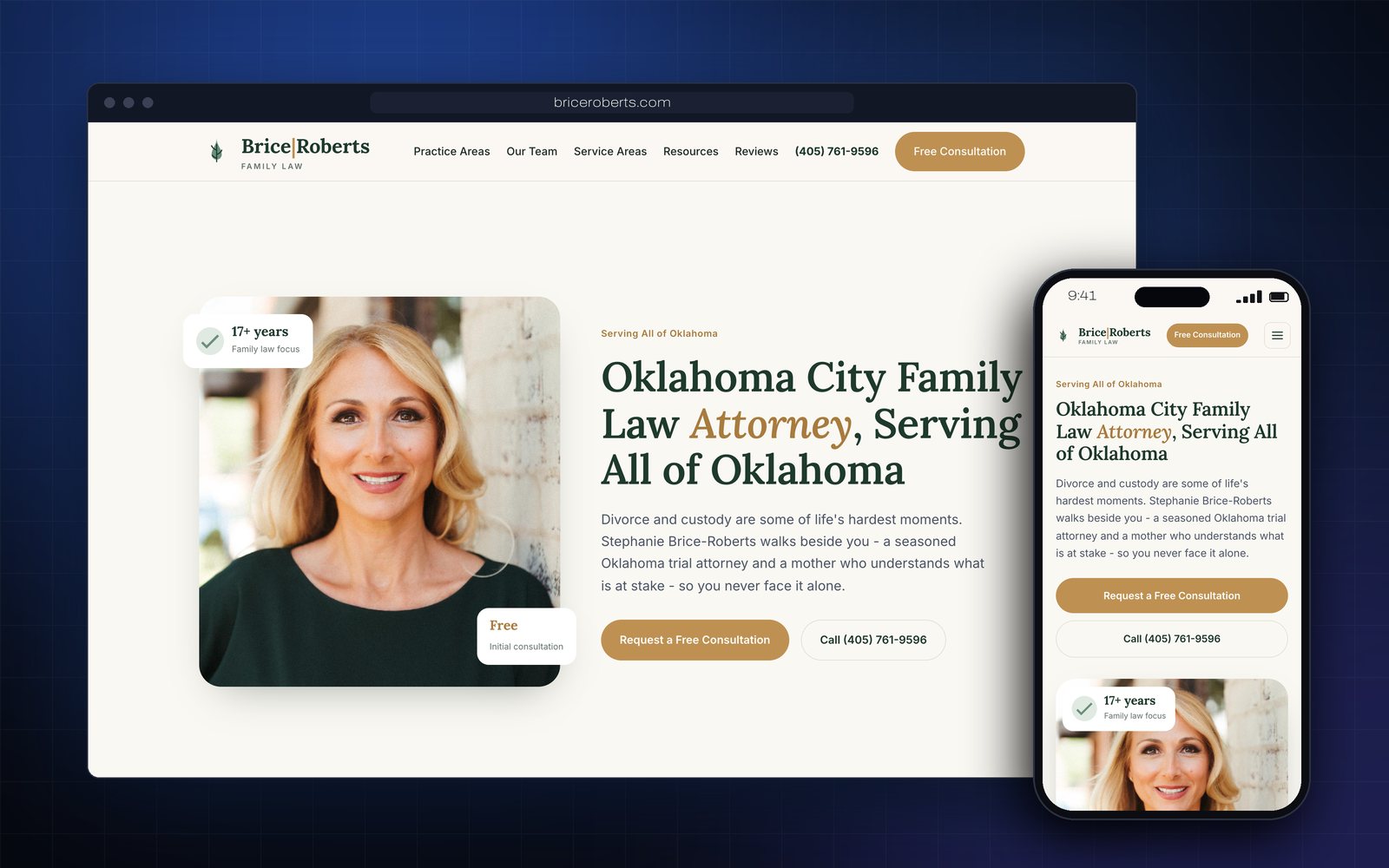 Brice | Roberts Family Law homepage, desktop and mobile