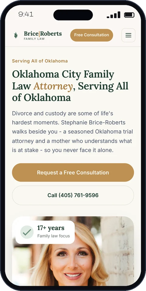 Brice | Roberts Family Law website on mobile, built by Resite360