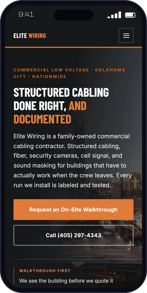Elite Wiring Co. website on mobile, built by Resite360
