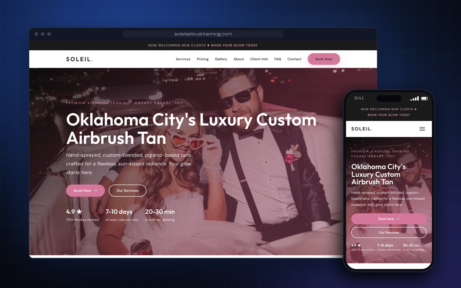 Soleil Airbrush Tanning homepage, desktop and mobile
